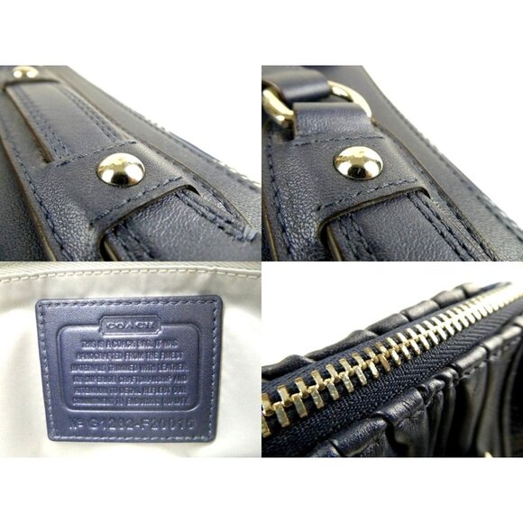 Coach Ashley Gathered Leather Signature Op Art Dotted Navy Satchel F20015 - Picture 4 of 14